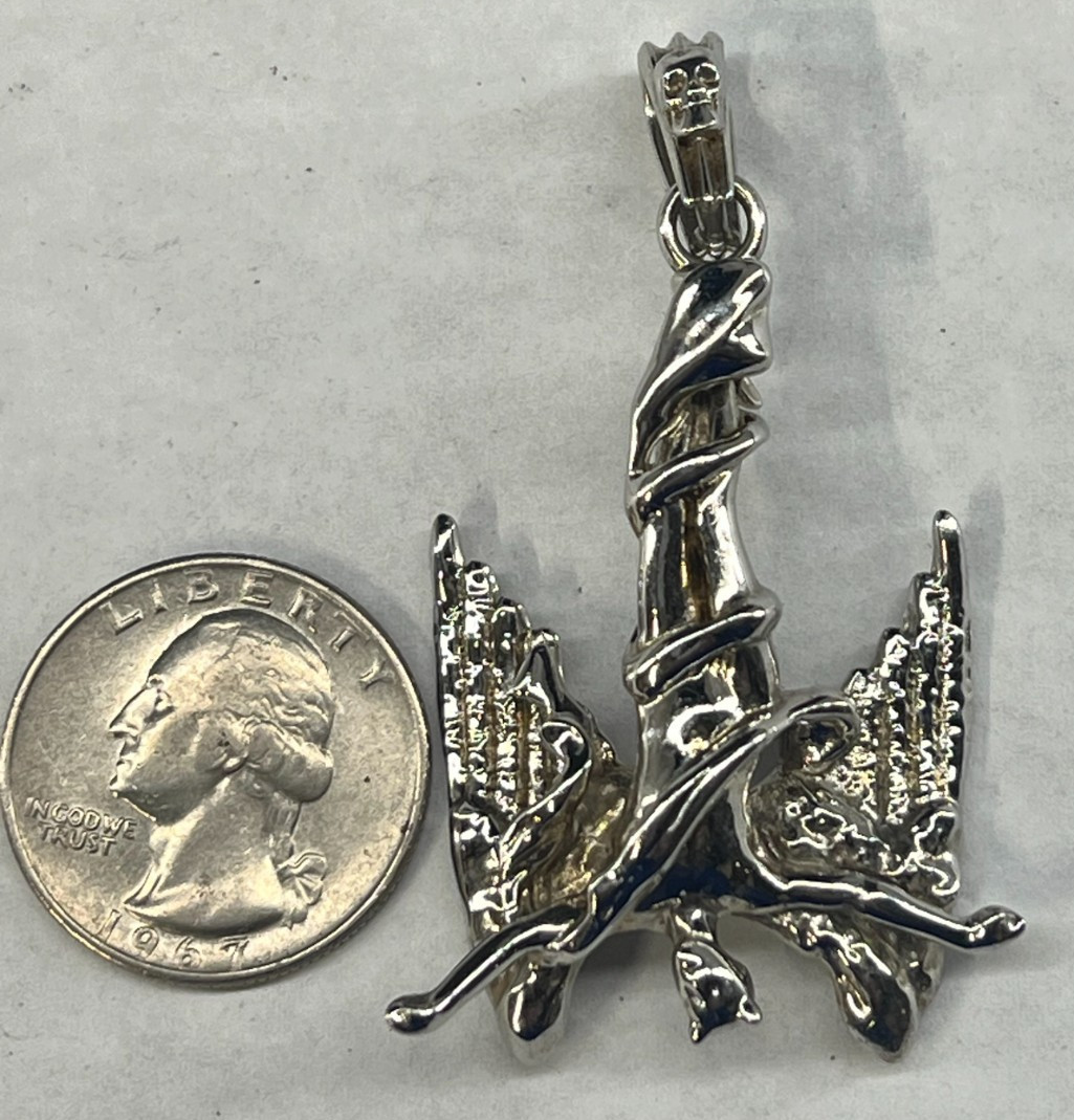 Hard Jewelry Sterling Silver Fallen Angel XL 2.25″ Pendant Lucifer Devil Biker