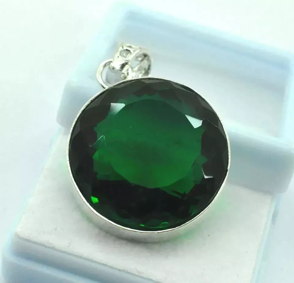 94 Ct Green Topaz Round Cut 925 Sterling Silver Gemstone Pendant Jewelry