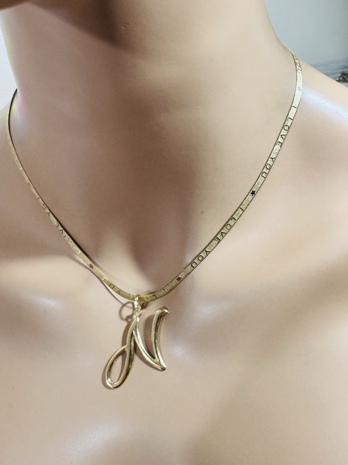 Pure 18K 750 Gold Letter N Necklace 17”/17.5” Long 3.8mm 8.07g Choker WOMANS