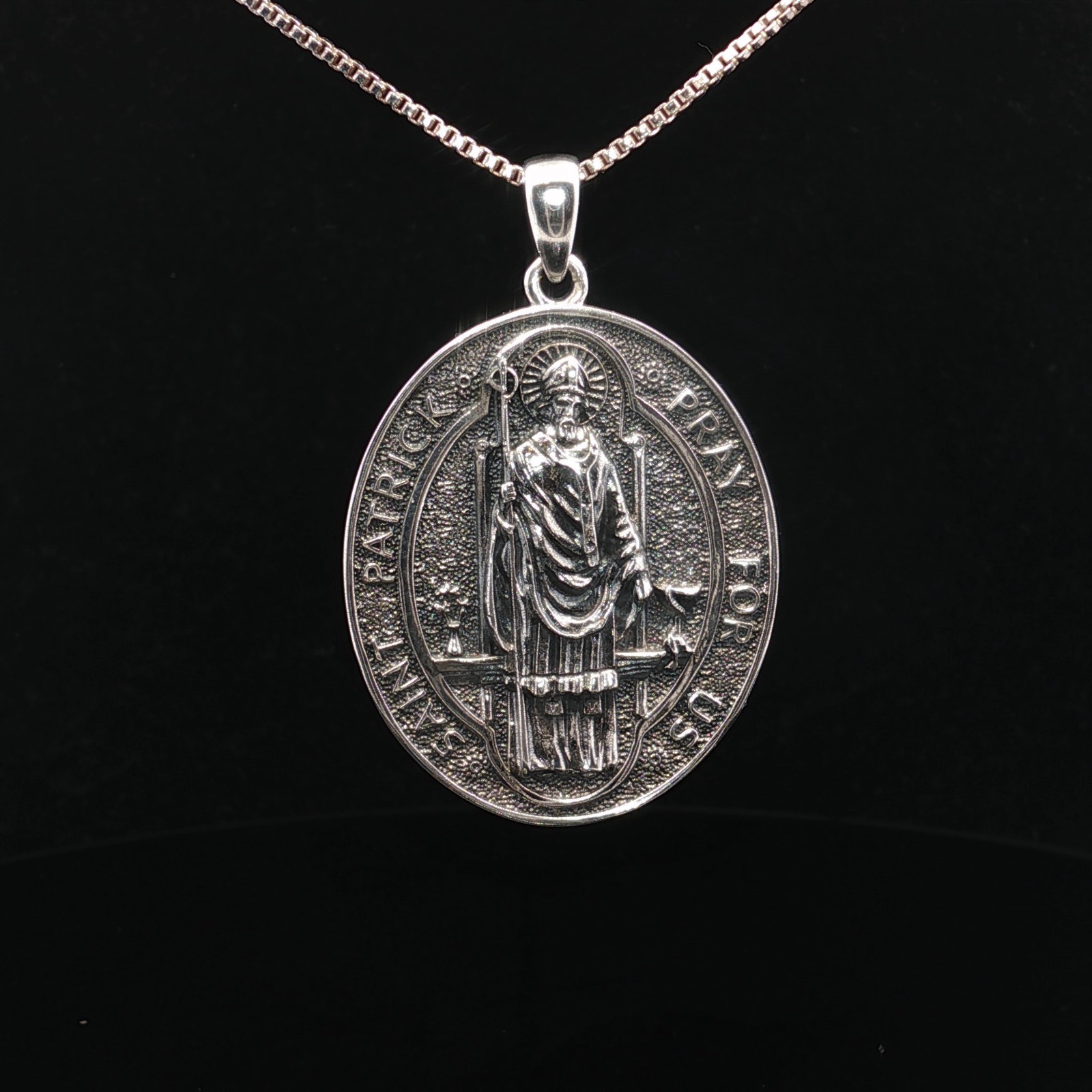 Sterling Silver Two-Sided Saint Patrick Necklace