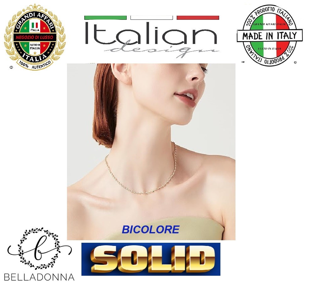 Italian Lusso 18k 925 Silver 2.5mm Two-Tone Contorta Herringbone Necklace 20.0