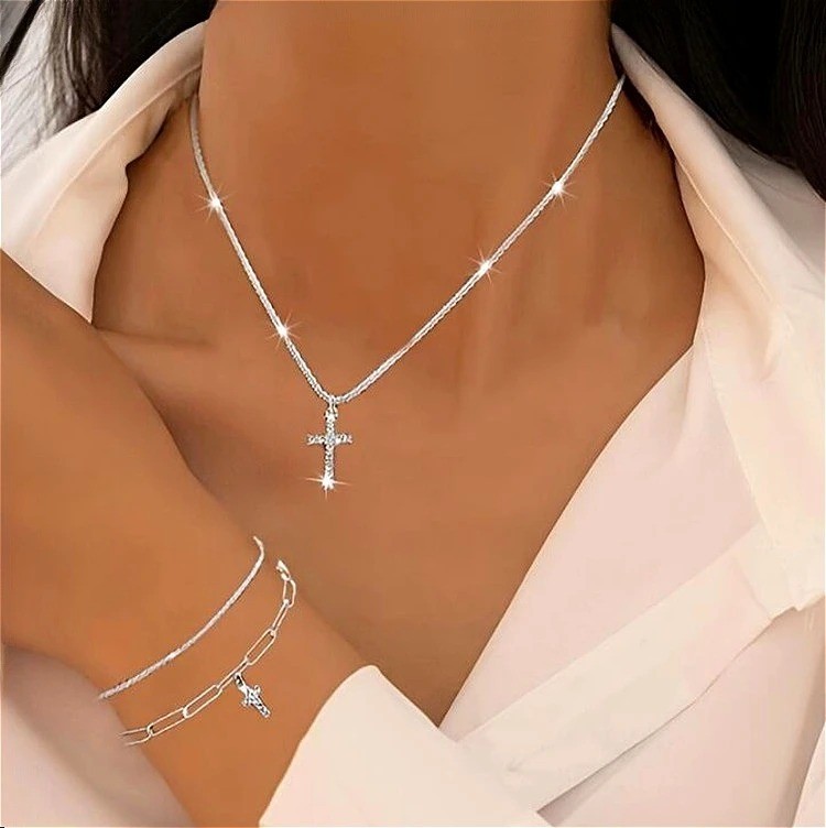 925 Sterling Silver Gypsophila Jewelry Set Necklace Bracelet Zircon Women Gift
