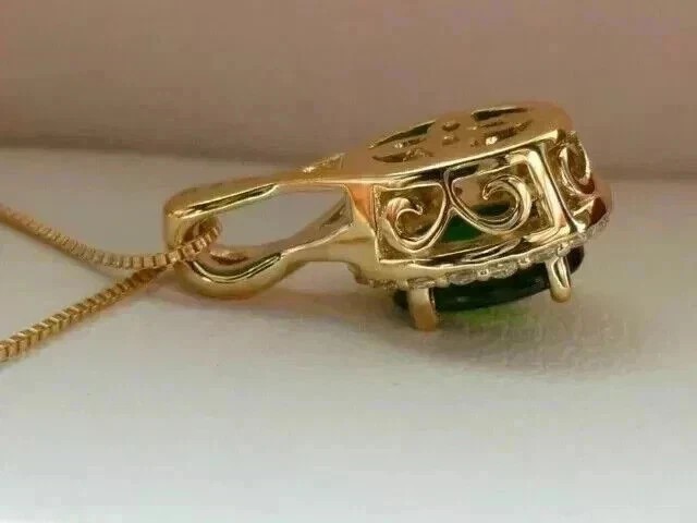 2 Ct Lab Created Emerald Oval Cut Pendant 14K Yellow Gold Finish 18″ Chain