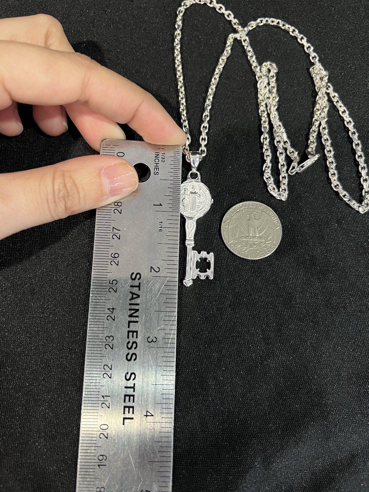 925 Sterling Silver Mens St Benedict Key San Benito Llave & Forz Chain 20 24 30