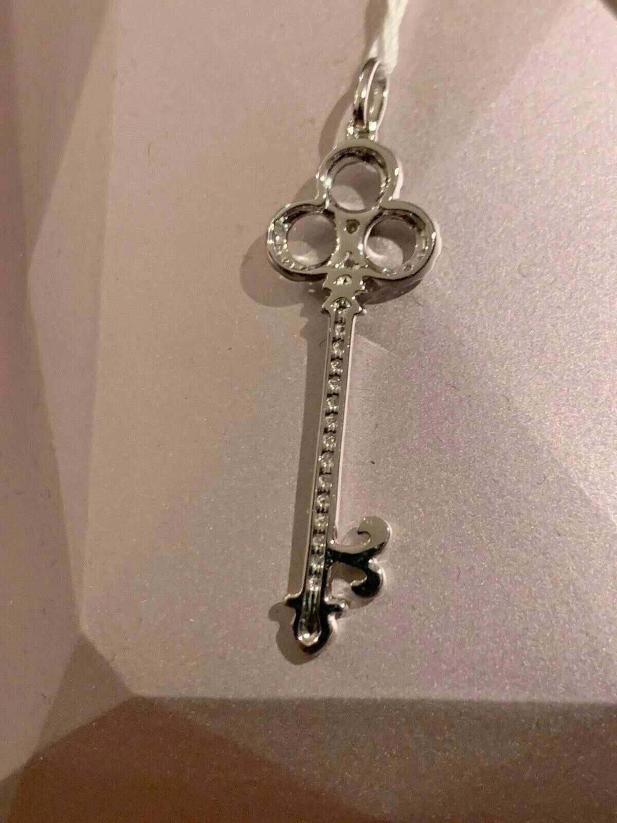 0.80Ct Round Cut Diamond Key Pendant Necklace 14K White Gold Finish Free Chain