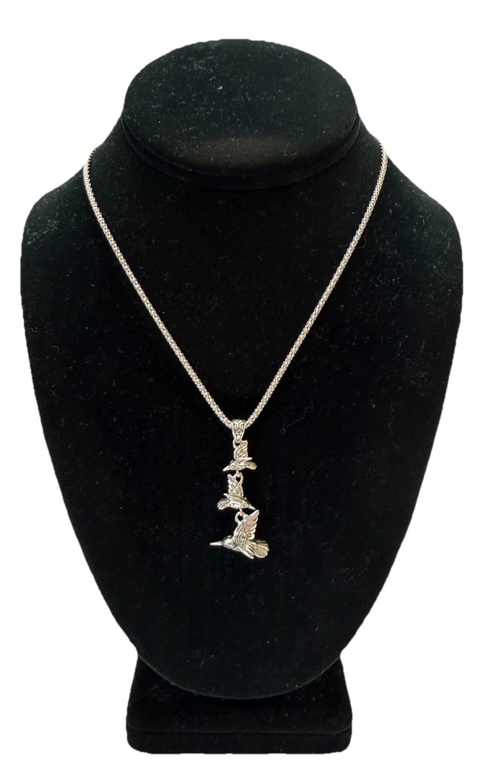 ATI Sterling Silver .925 Hummingbirds In Flight Dangle Necklace Pendant Italy