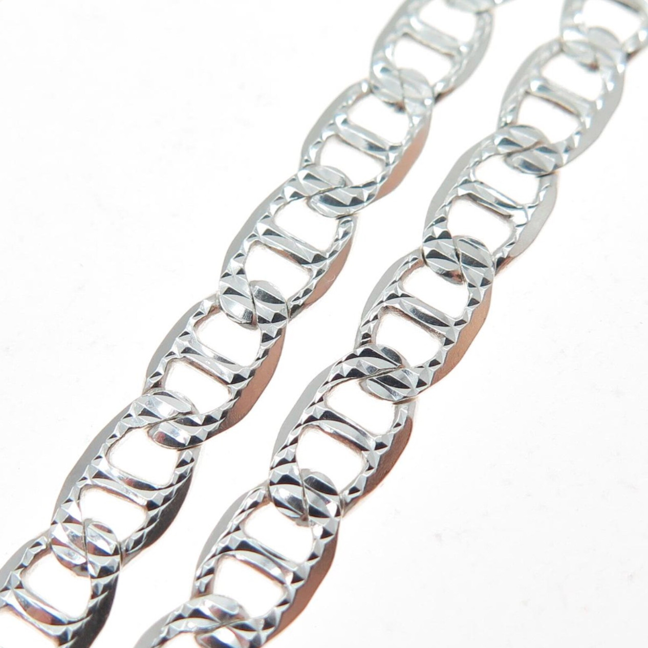 Real Sterling Silver Mens Diamond Cut Mariner Chain Necklace all sizes/Italy
