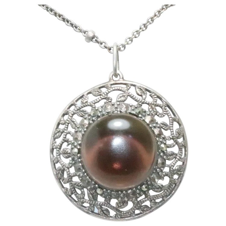 Sterling Silver Smoky Quartz Marcasite Necklace