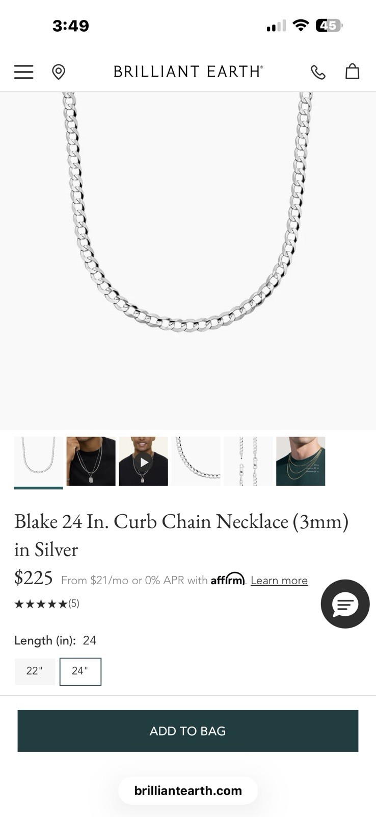 Blake 24 In. Curb Chain Necklace (3mm) In Silver