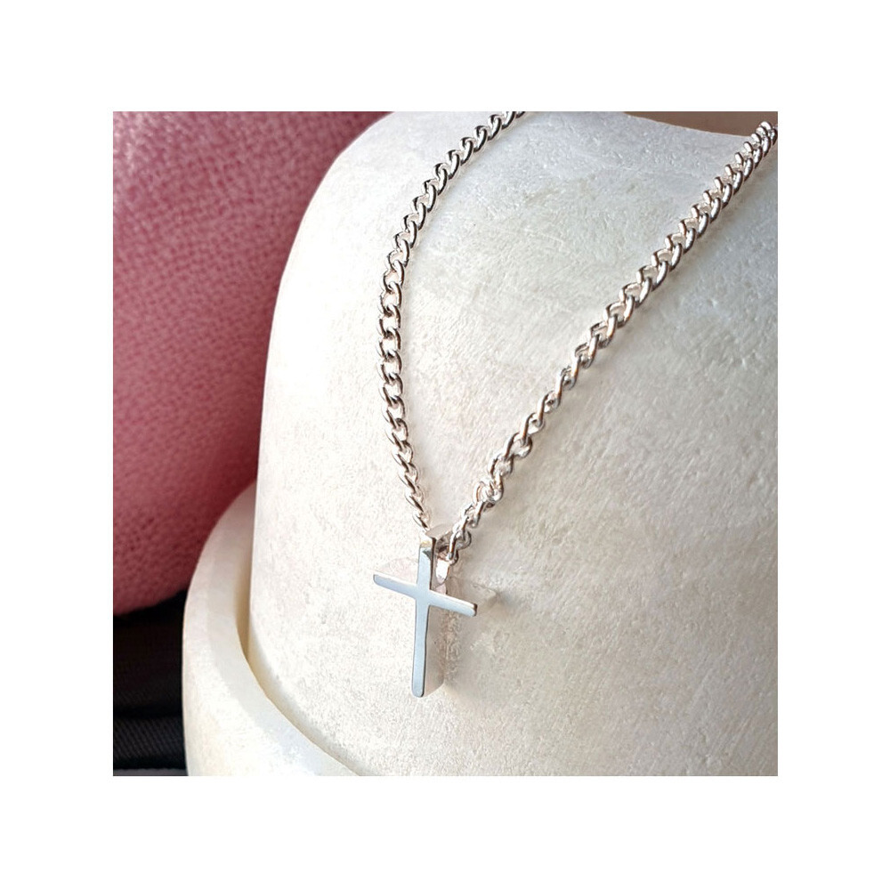 Real Solid 925 Sterling Silver Minimalist Tiny Cross Necklace, Mens Necklace