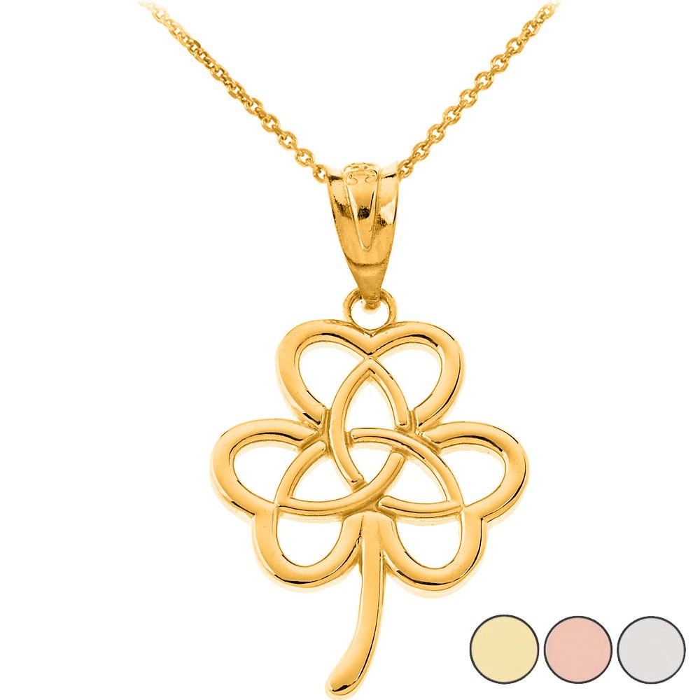Gold Irish 3 Leaf Clover Celtic Triquetra Trinity Knot ( Yellow/Rose/White Gold)