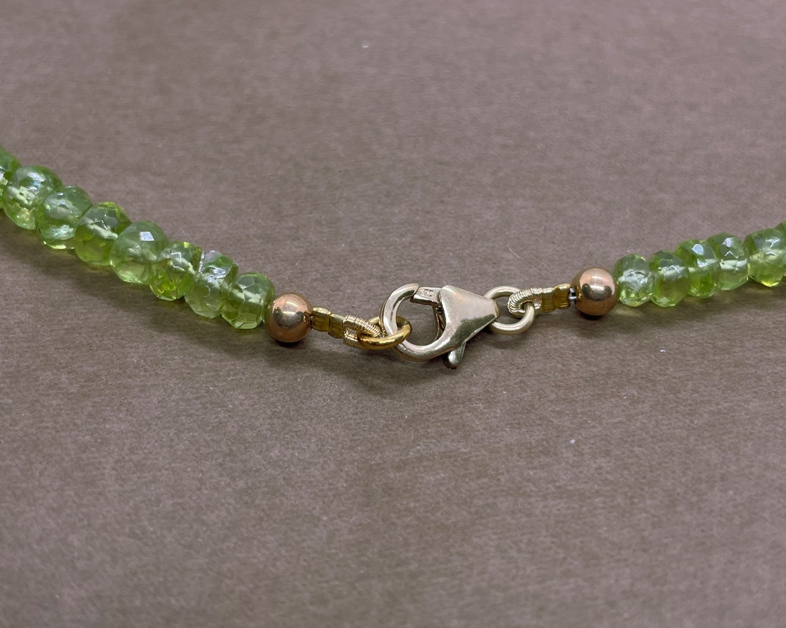 Natural Peridot Necklace with 9K Solid Gold Clasp 16.5″