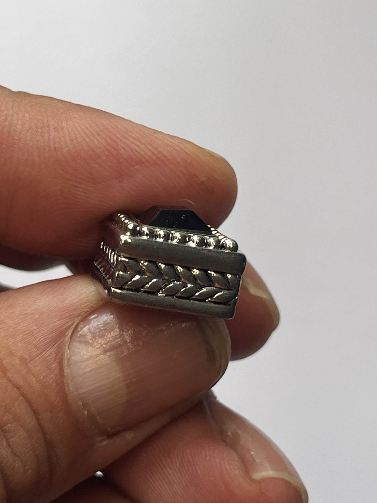 Beautiful Black Onyx Square Silver Pendant Detailed Design