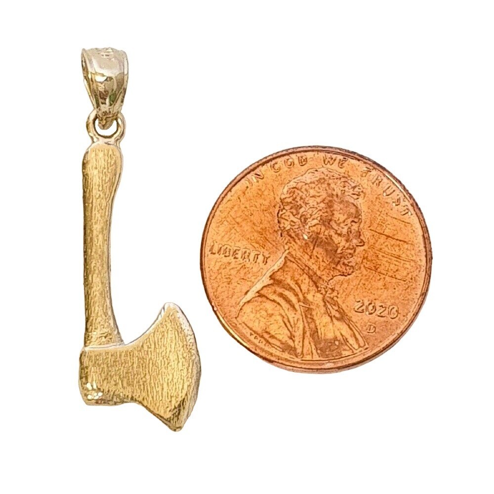 14k Yellow Gold AXE 3D Solid Pendant / Charm, Made in USA