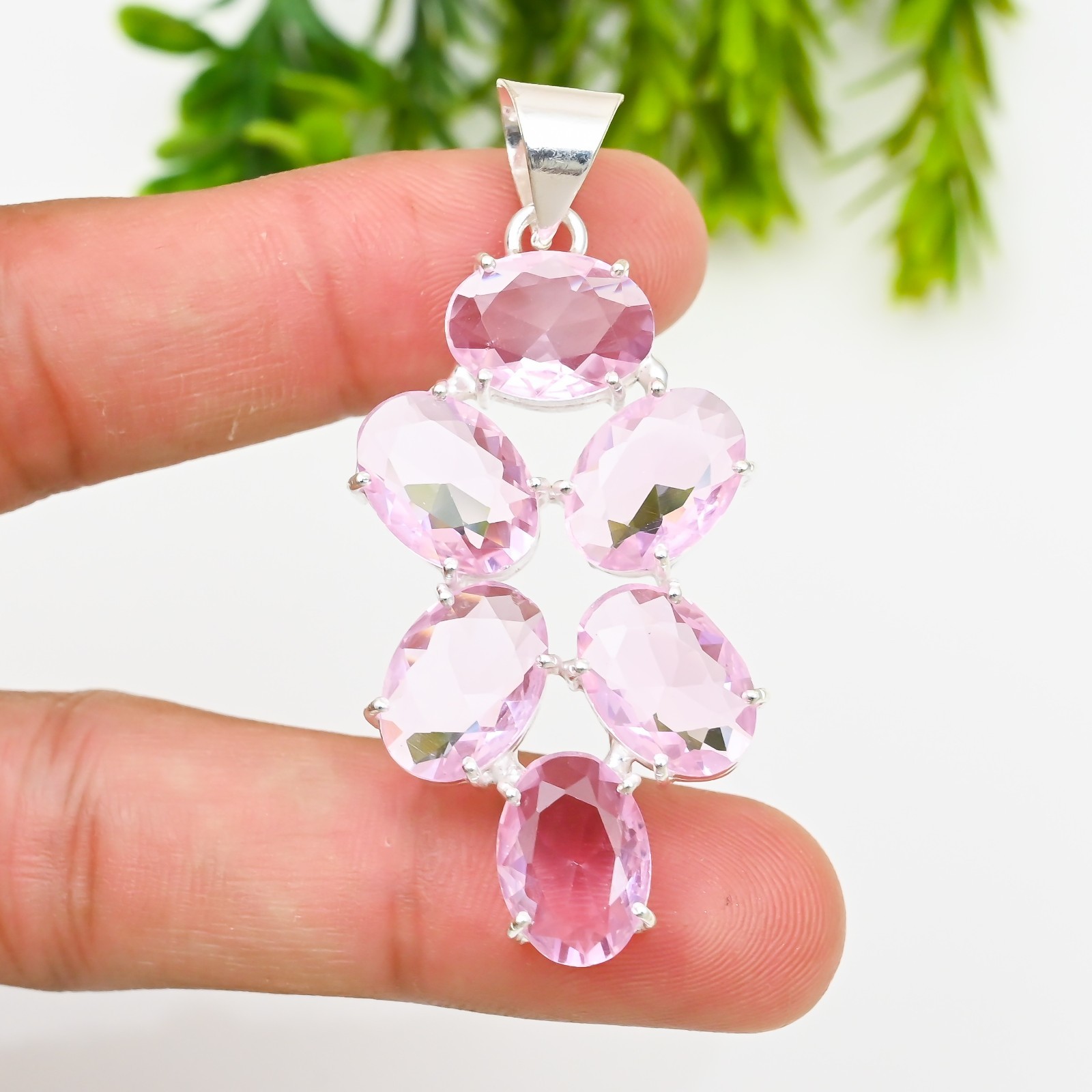 Pink Kunzite Gemstone 925 Sterling Silver Pendant Handmade Jewelry Gift For Her