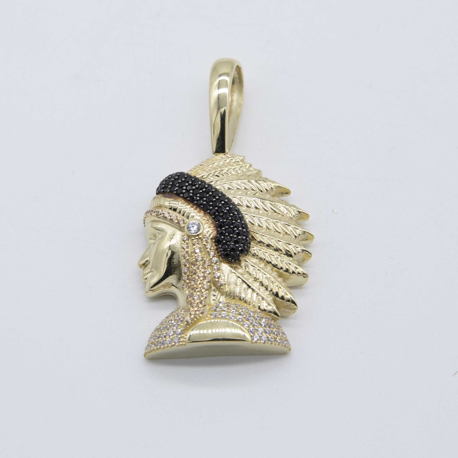 2″ Indian Chief Pendant Real 10K Yellow Gold