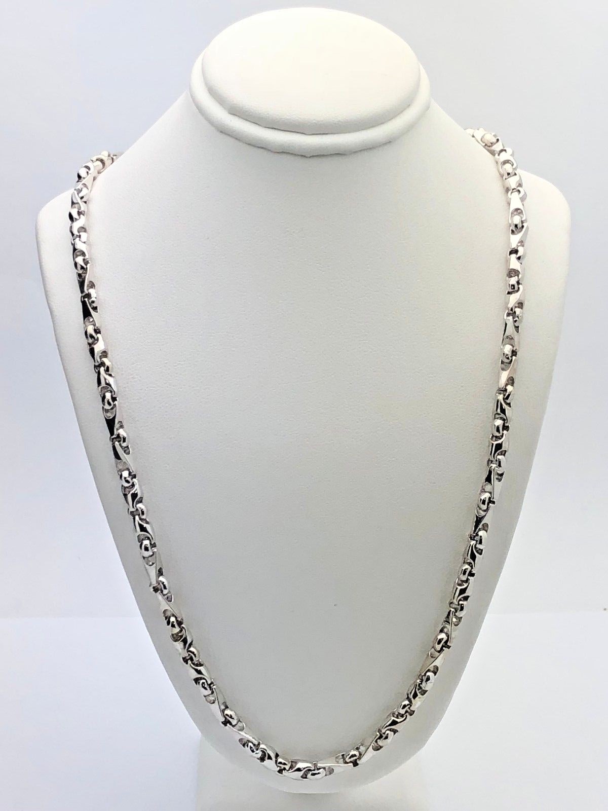14k White Gold Solid Handmade Fashion Link Necklace 24″ 5mm 55.5 grams