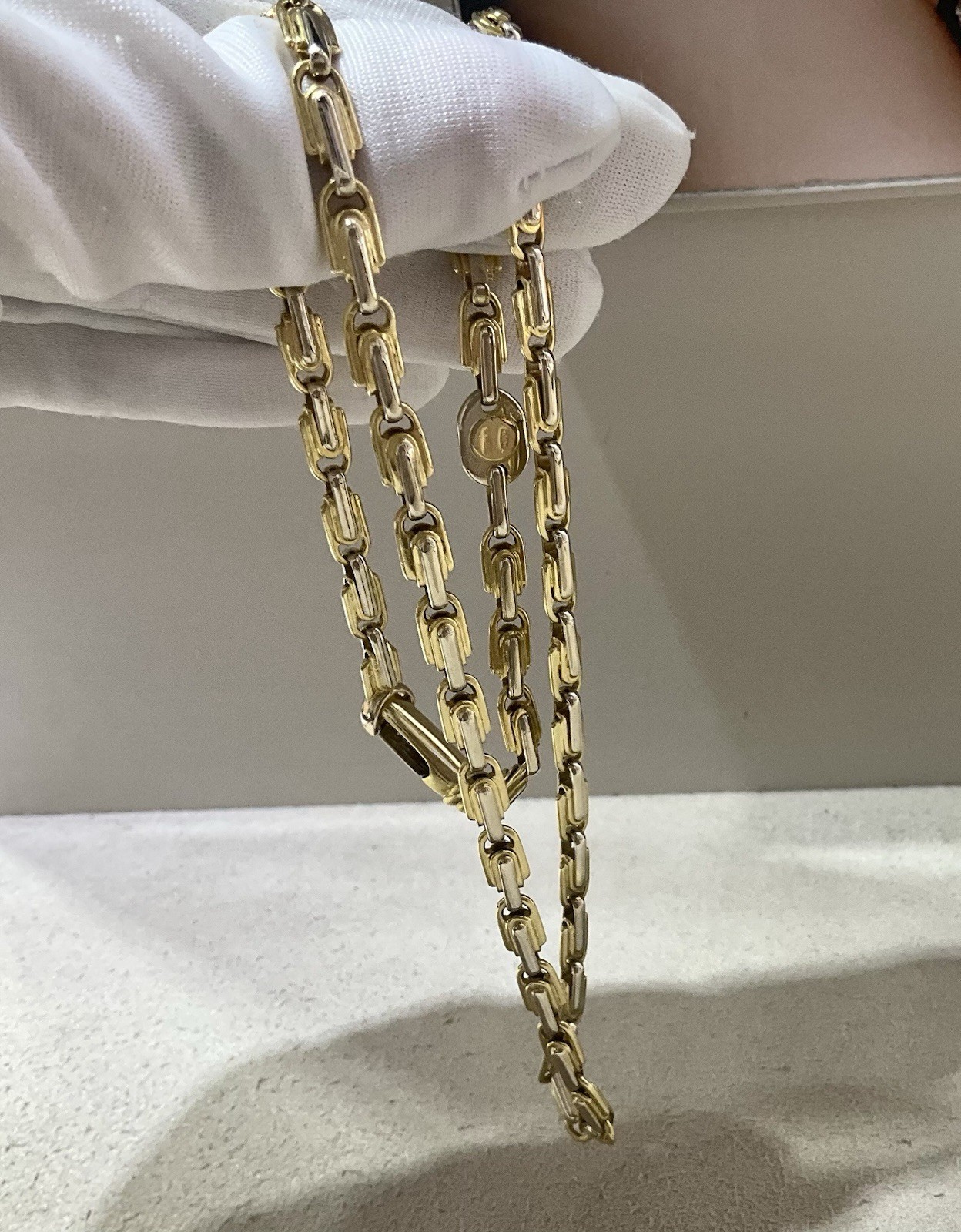 18K Two Tone Yellow & White Gold Fancy Link Chain Designed By Fulkro 20”