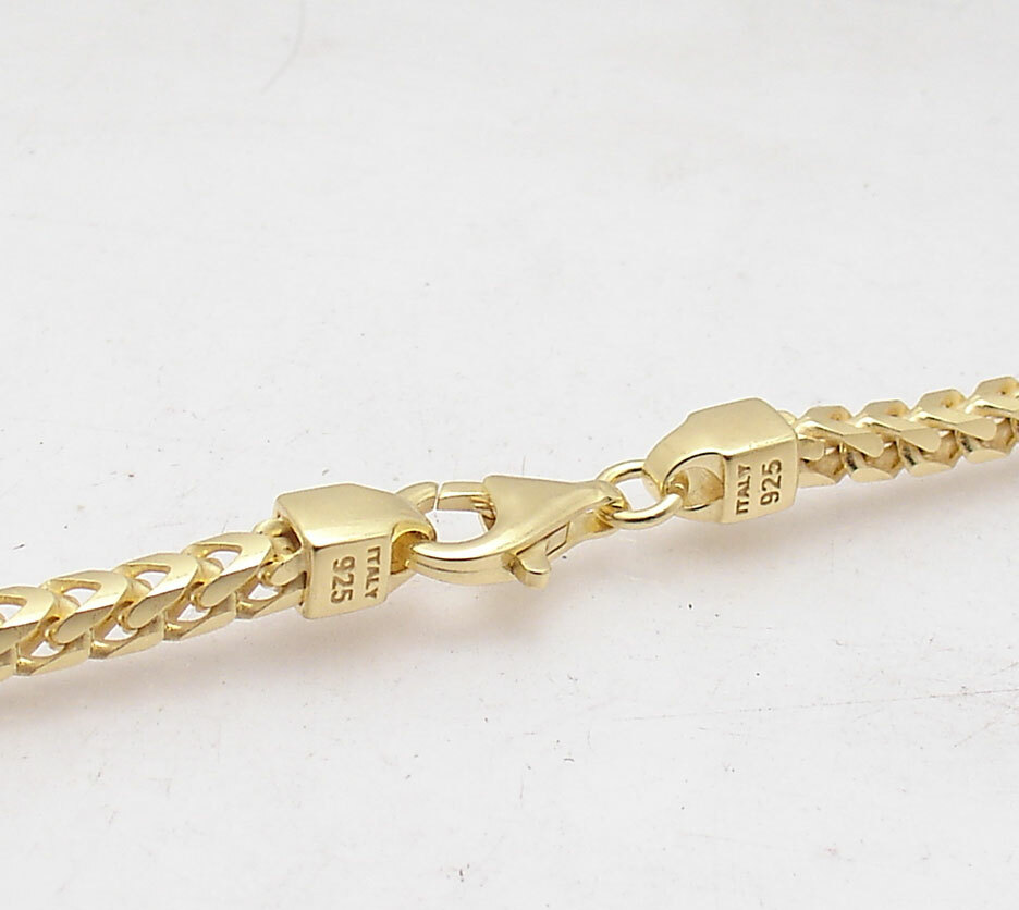 4mm Italian Mens Franco Chain Necklace Solid 14K Yellow Gold Plated 925 Silver