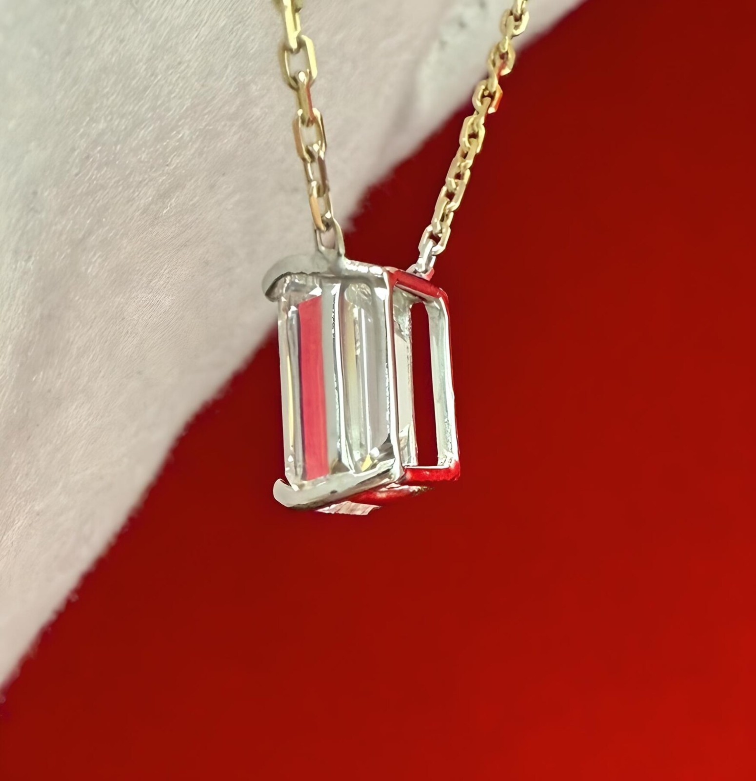 4Ct Emerald EF/VS1 Lab Grown Diamond Two-Tone Necklace& Pendant 14k Yellow Gold