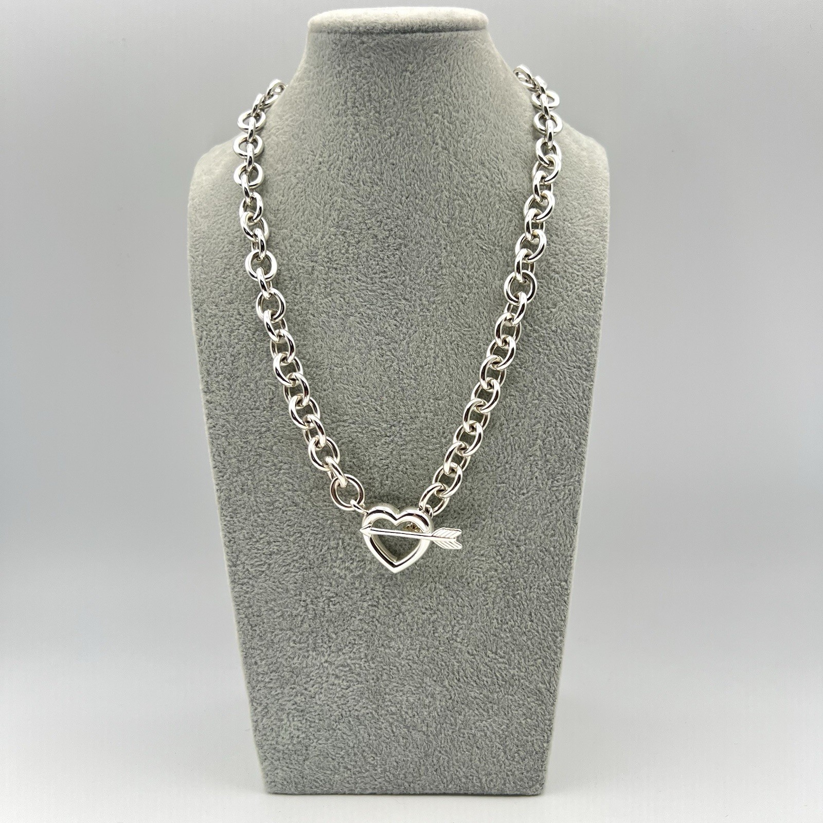 Tiffany & Co. Rare Heart Arrow Toggle Chain Necklace Silver 925 Italy 72.7g