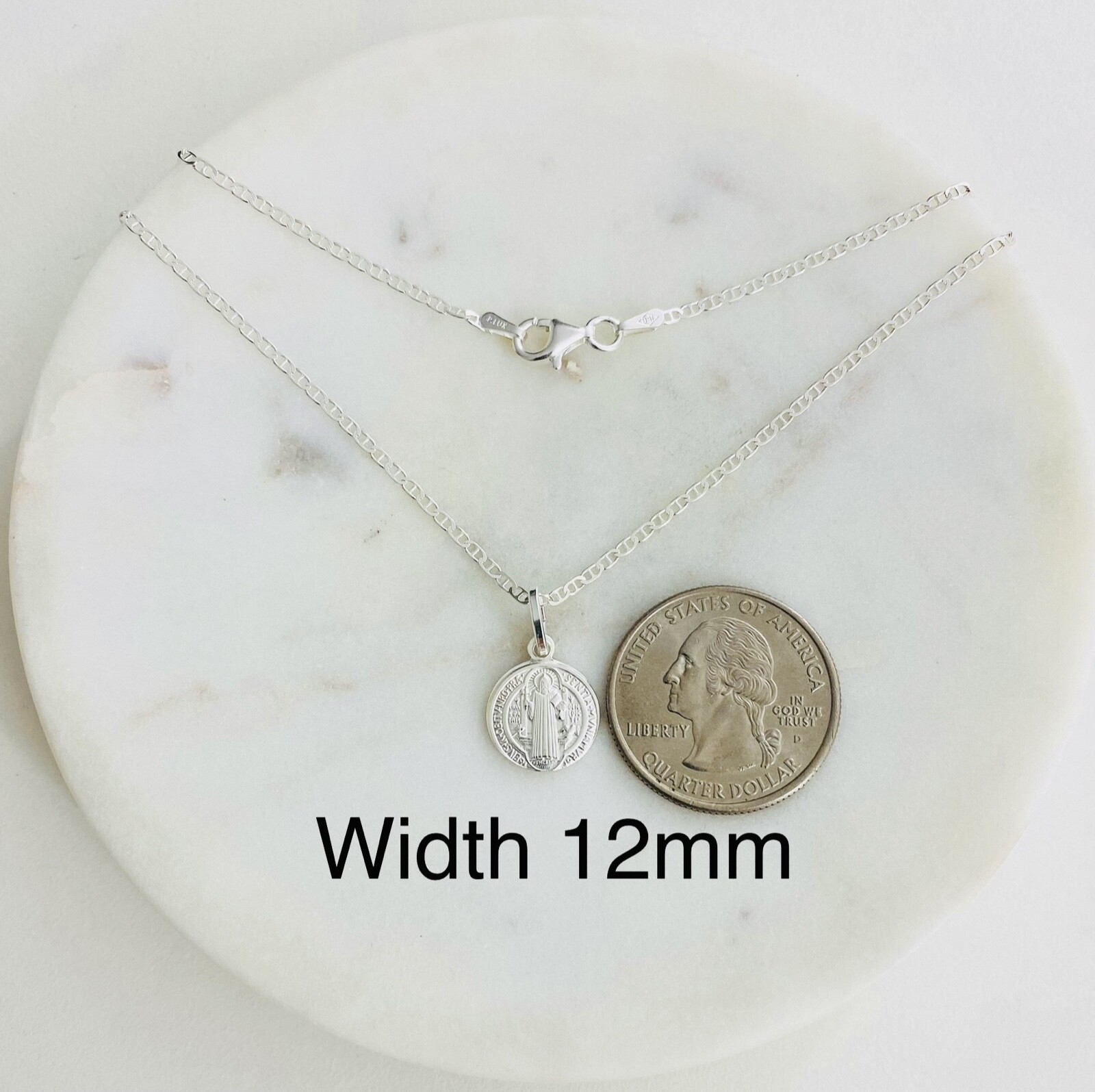 925 Sterling Silver Saint Benedict Pendant Necklace, 12mm Medal San Benito- N60
