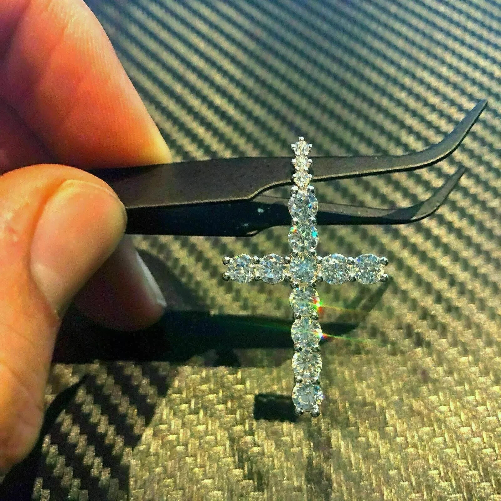 2.00Ct Round Cut Diamond Women’s Cross Pendant 14K White Gold Finish