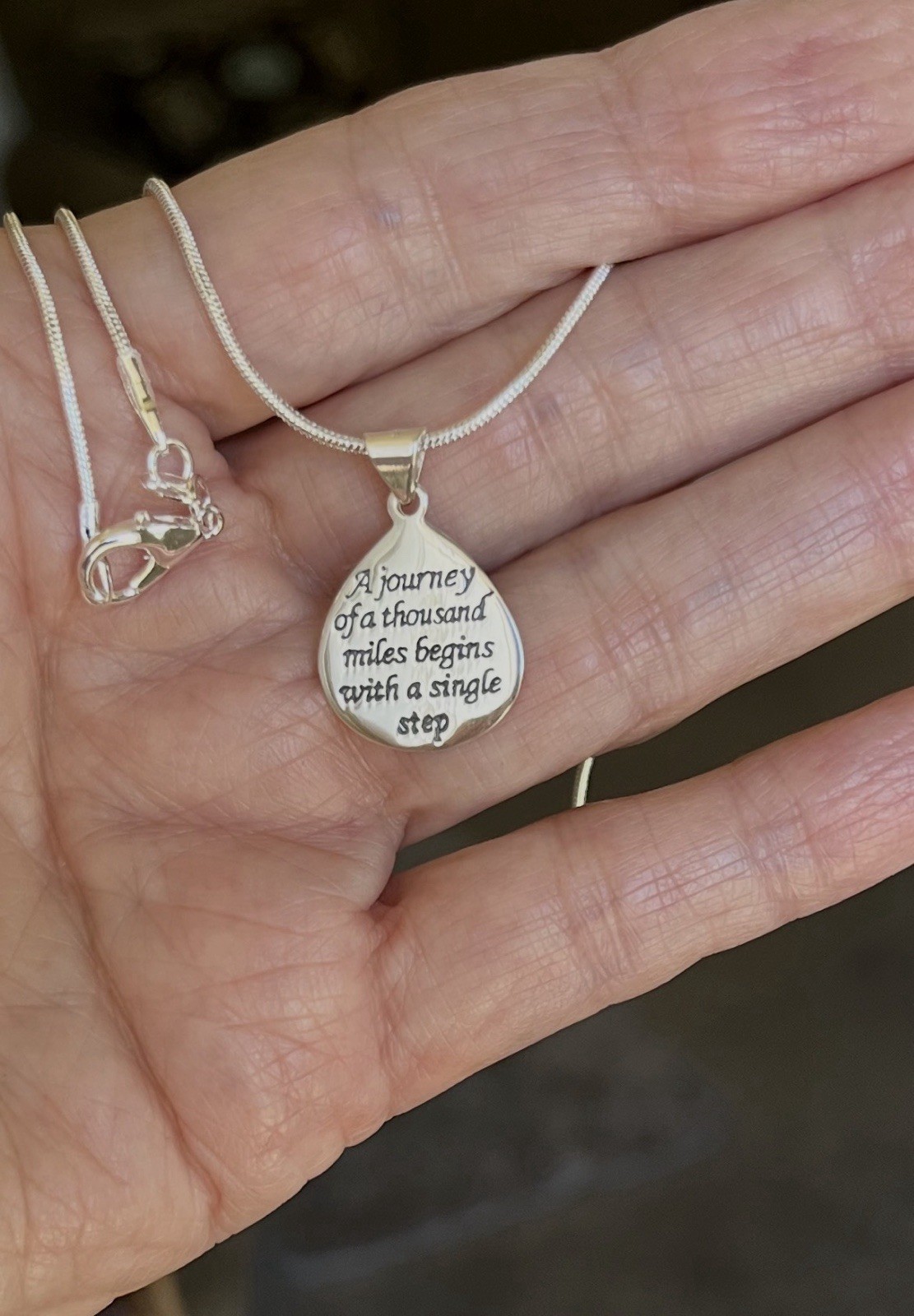 Sterling Silver Pendant W/Silver 18in Snake Necklace , A Journey Of 1000 Miles