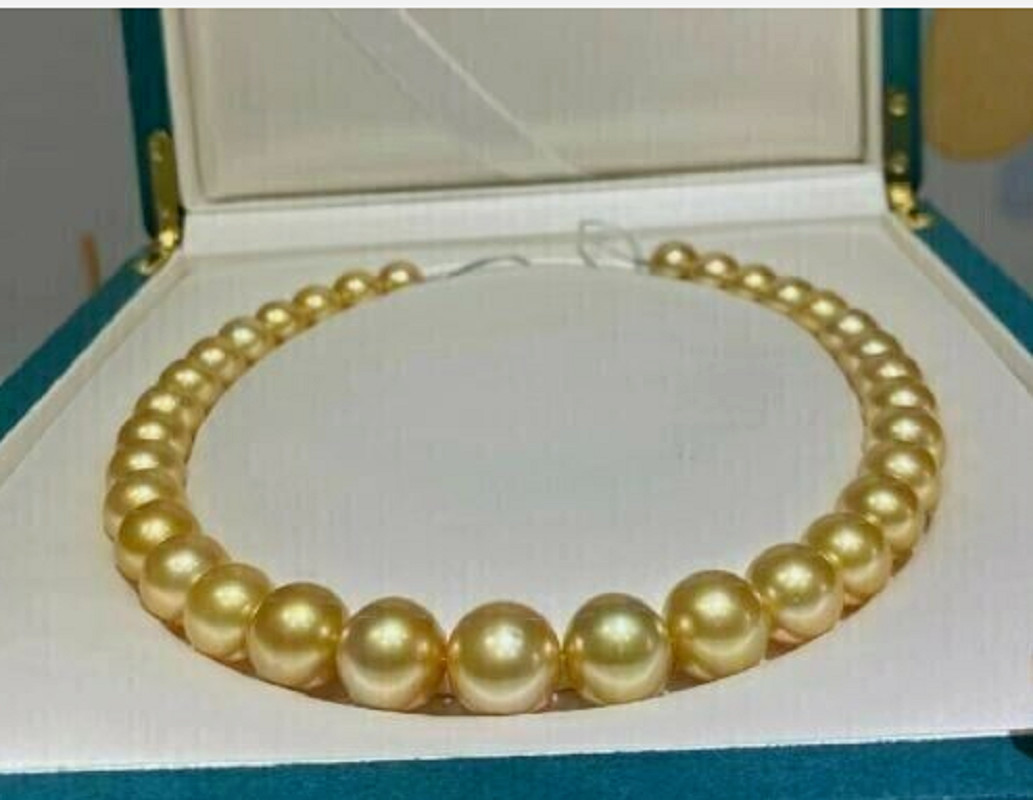 AAAA 10-11mm NATURAL REAL round South sea deep golden pearl necklace 18in