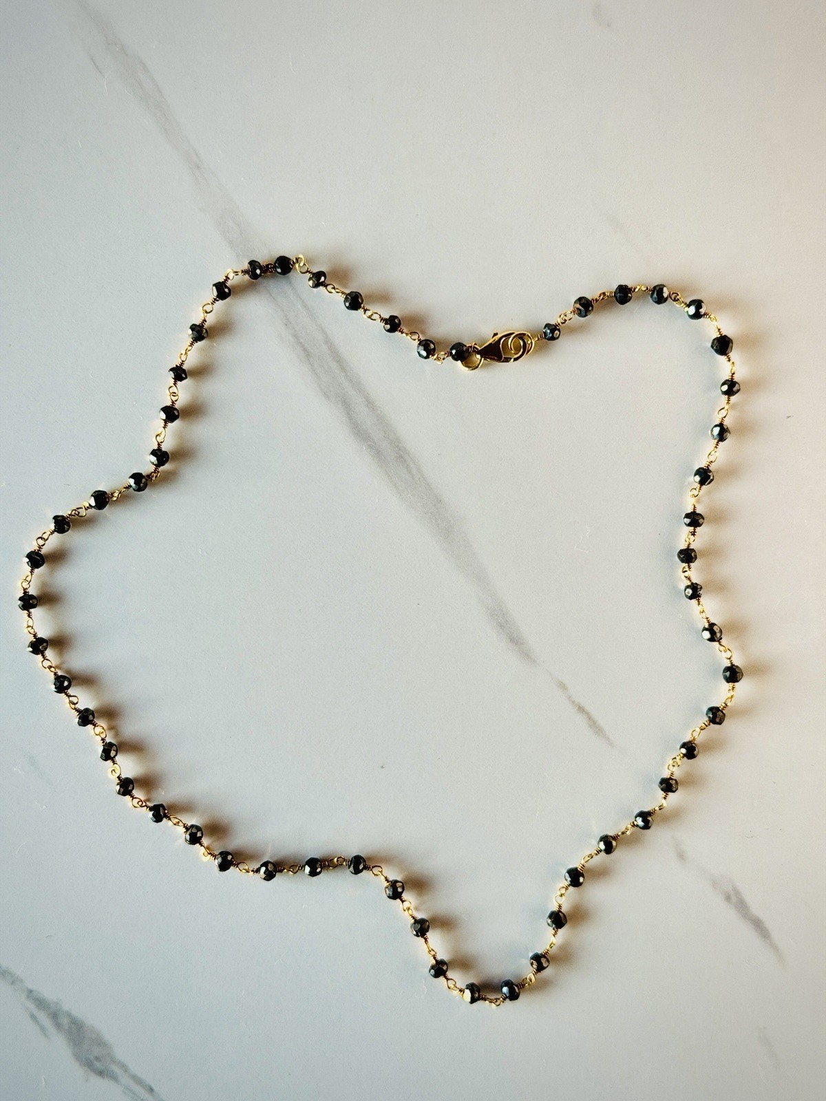 Yellow Gold Plated Sterling Silver Genuine 3mm Black Onyx Gemstone 20.5 Necklace