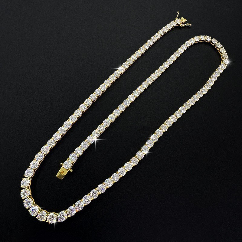 Used-2mm-22in VVS1 Moissanite Tennis Chain Necklace 14K Gold Plated S925 Silver