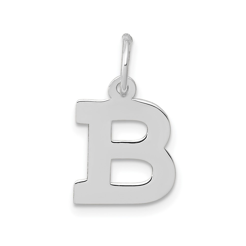 10k White Gold Small Block Initial B Letter Charm Pendant L-18mm, W-10mm