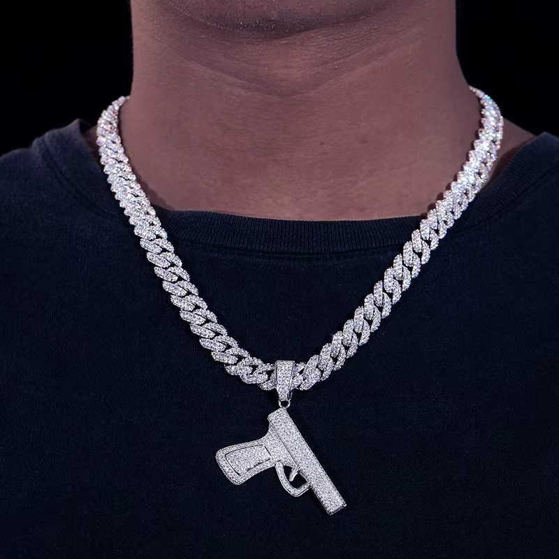 Iced Out Pistol Moissanite Pendant VVS 925 Sterling Silver Hip Hop Jewelry Men