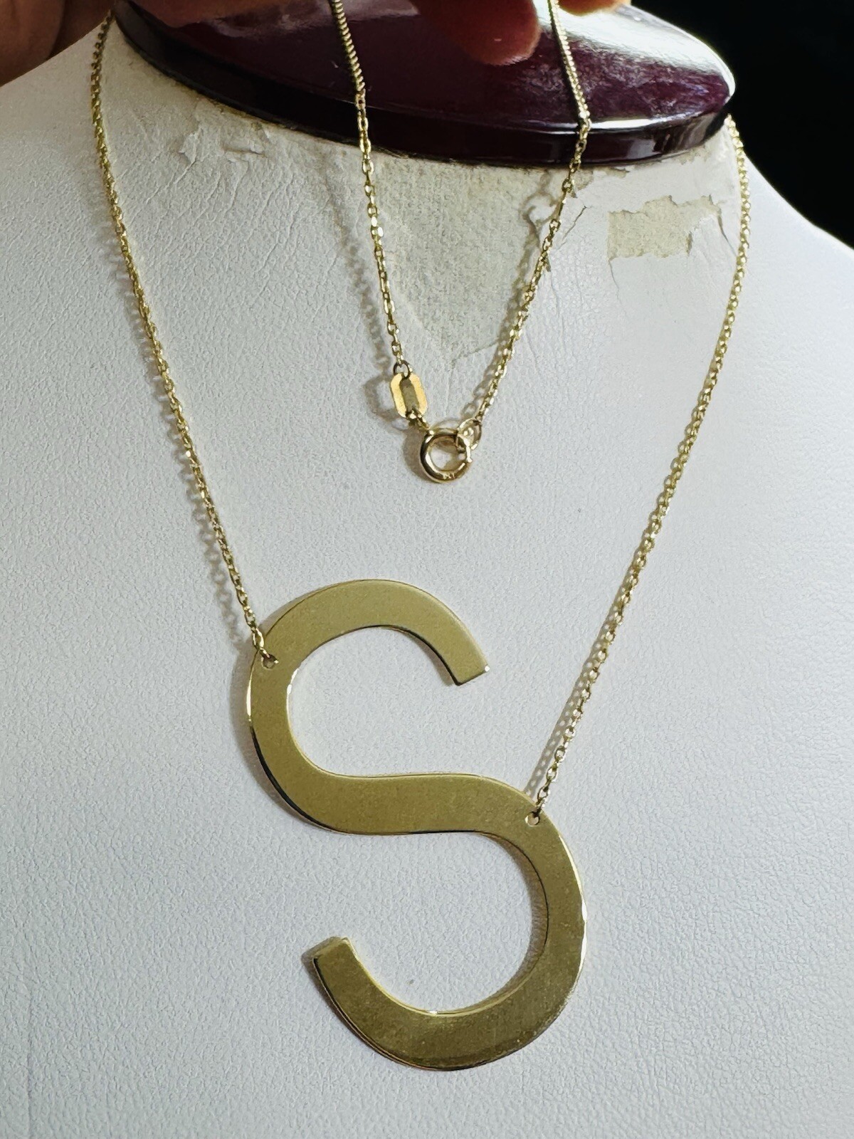18K 750 Fine Pure Gold Letter S initial Necklace 16.5/17.5” Long 1mm 4.2g