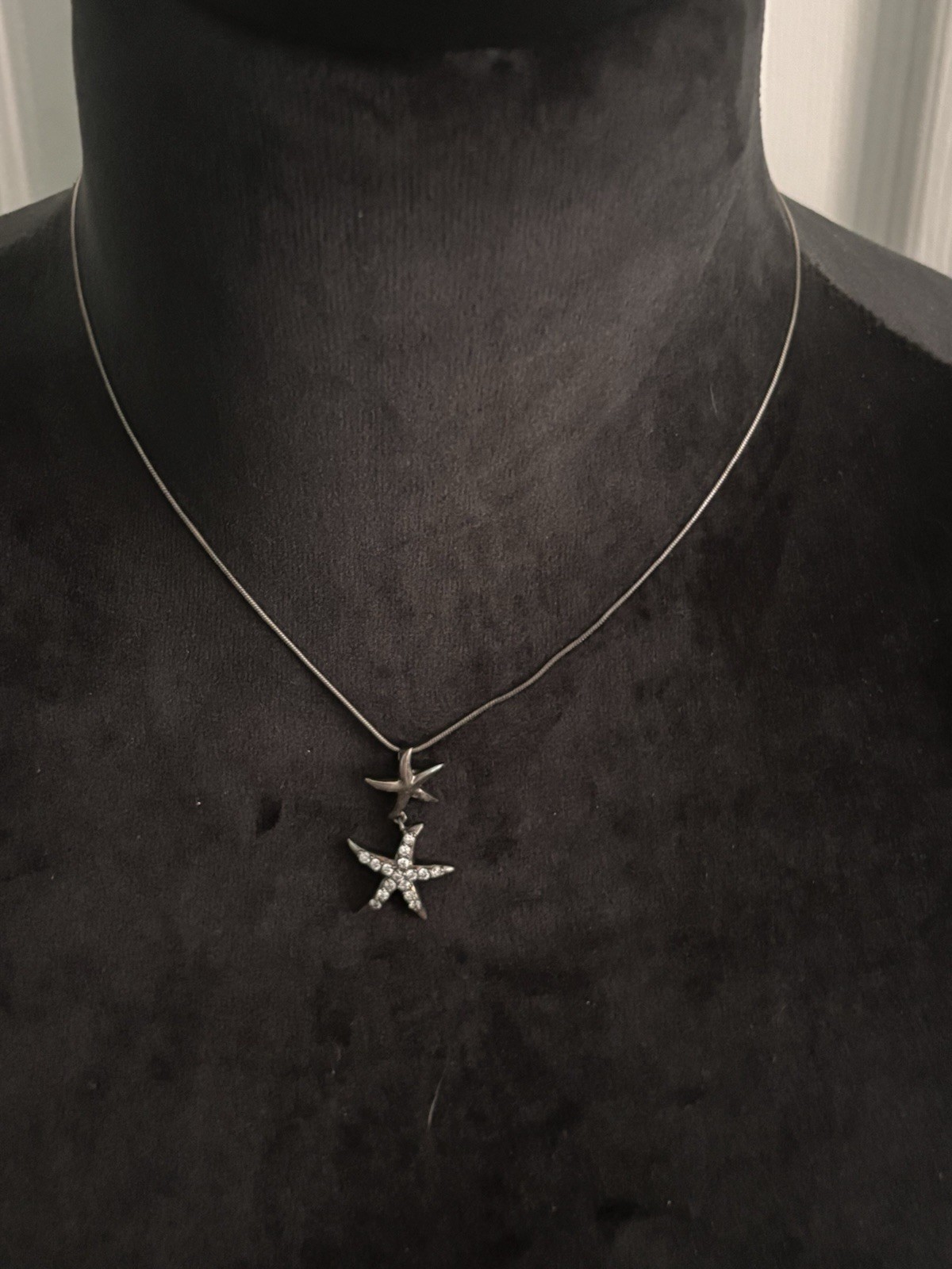 AGI 925 Italy Sterling Silver White Rhinestone Starfish Necklace 16″