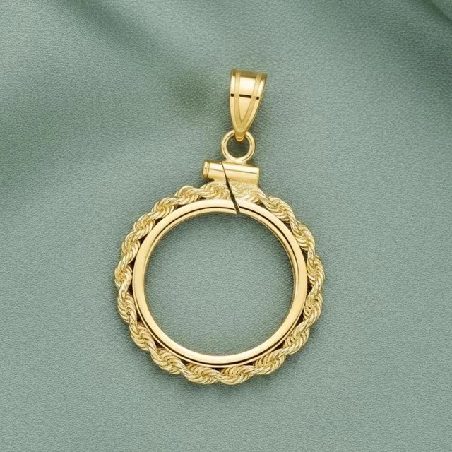 38mm Coin Bezel Pendant Rope Soldered Bail 14K Gold Plated Sovereign Holder