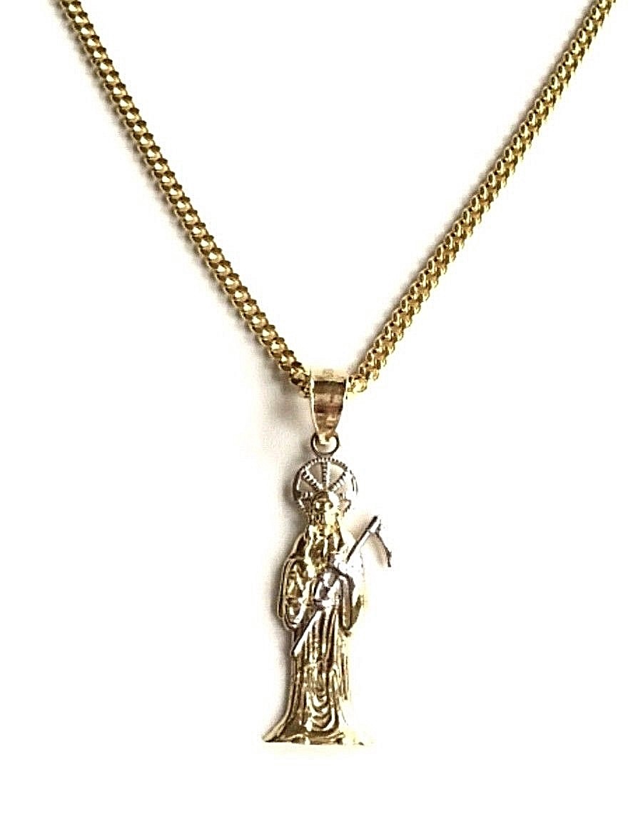 10K SOLID GOLD GRIM REAPER NECKLACE 20″ LONG , 10K ORO REAL CADENA SANTA MUERTE