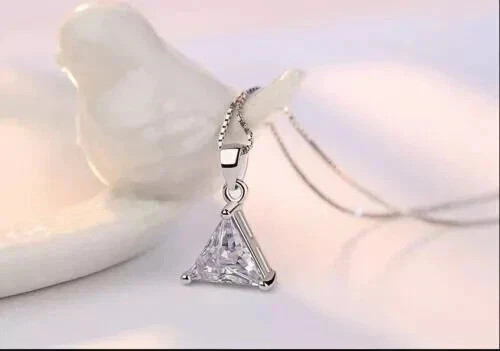 2Ct Trillion Cut Lab-Created Diamond Pendant 14k White Gold Plated 18” Chain