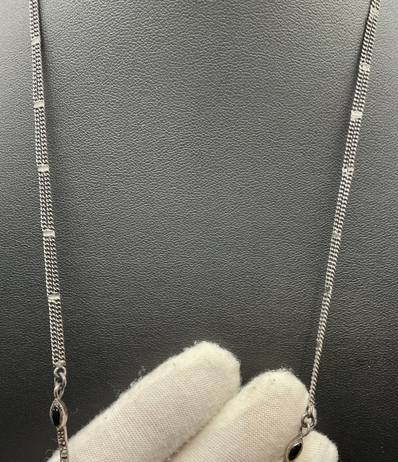 VTG Art Deco Marcasite Black Onyx Sterling Silver Necklace & Earrings