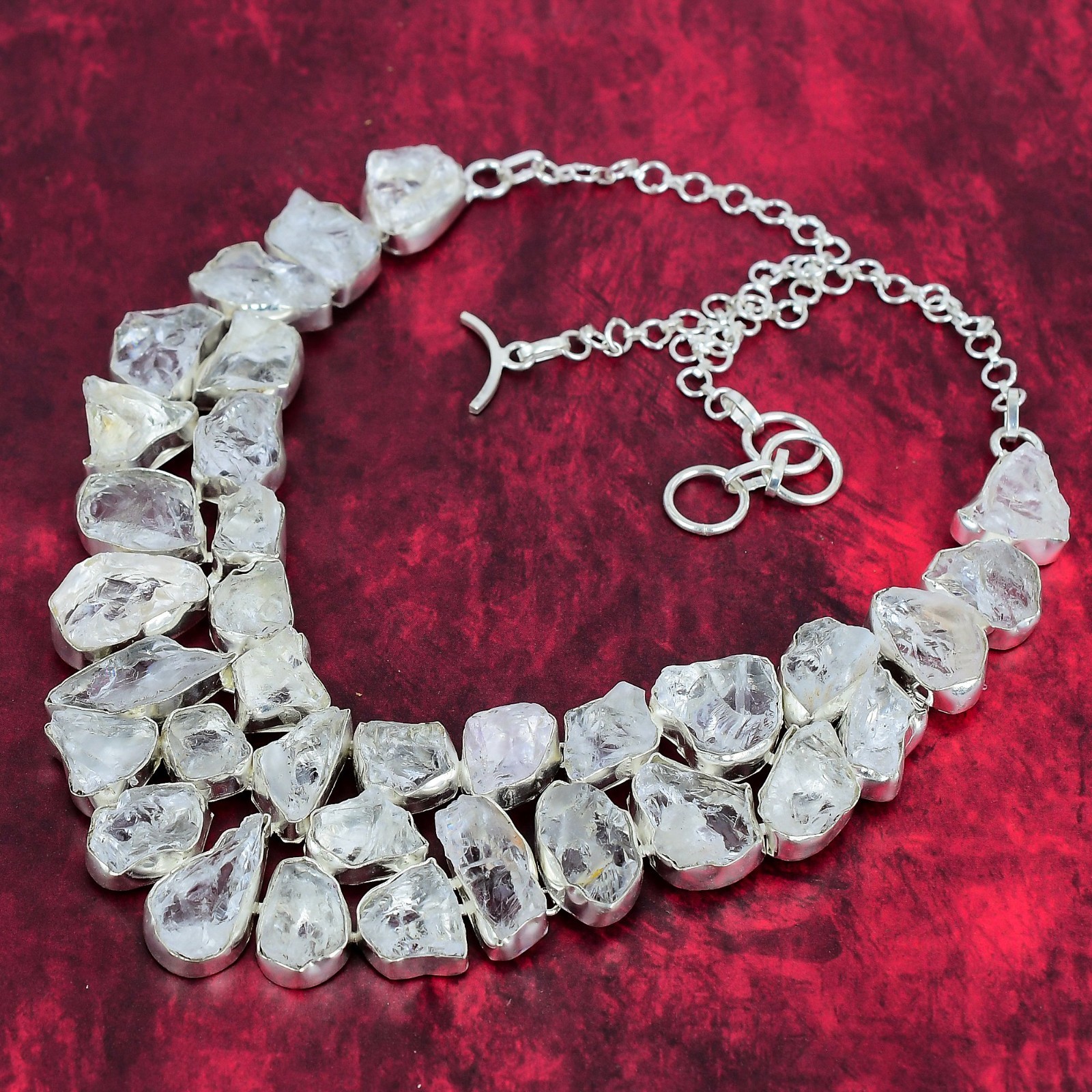 Crystal Quartz Rough Gemstone Handmade 925 Sterling Silver Jewelry Necklace