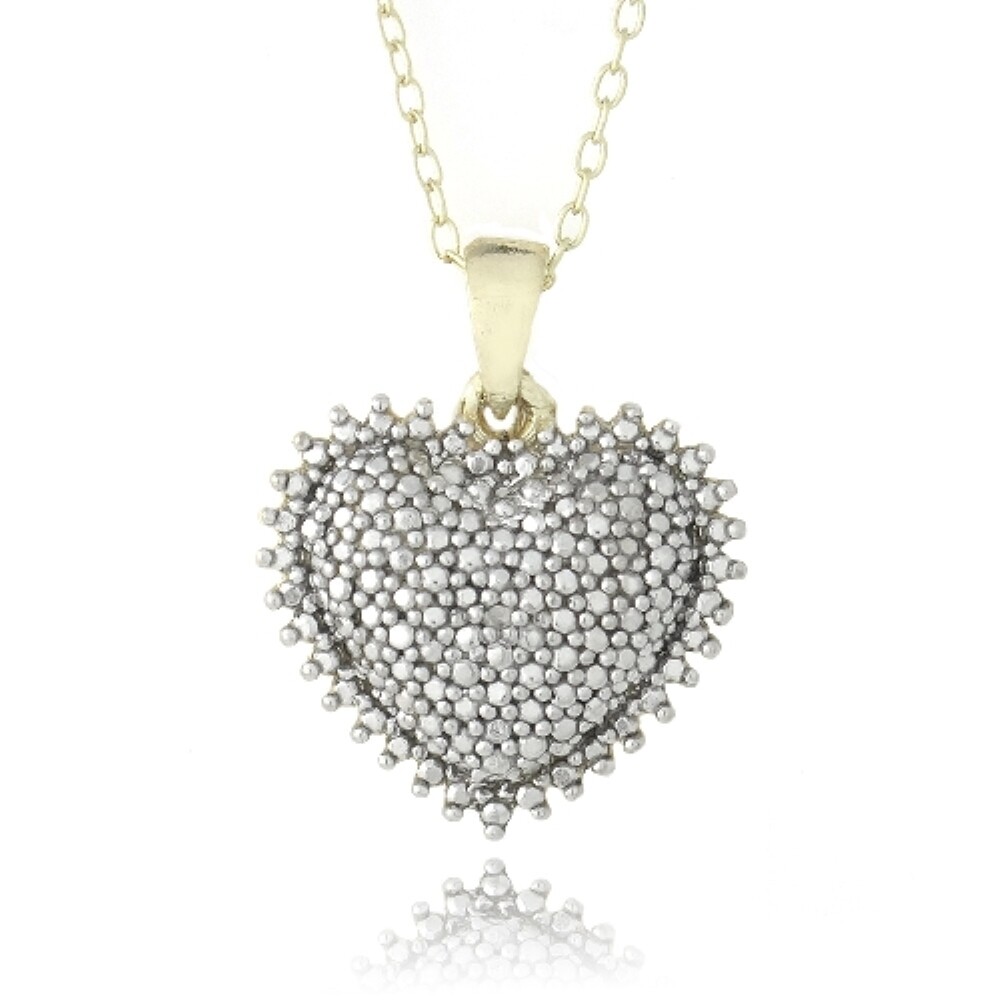 18K Gold over 925 Silver Diamond Accent Puffed Heart Necklace