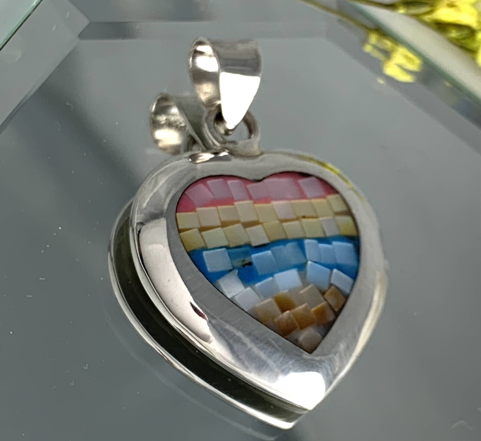 Pendant 925 Sterling Silver HQ Thai ATI Multicolor Mother of Pearl Mosaic Inlay