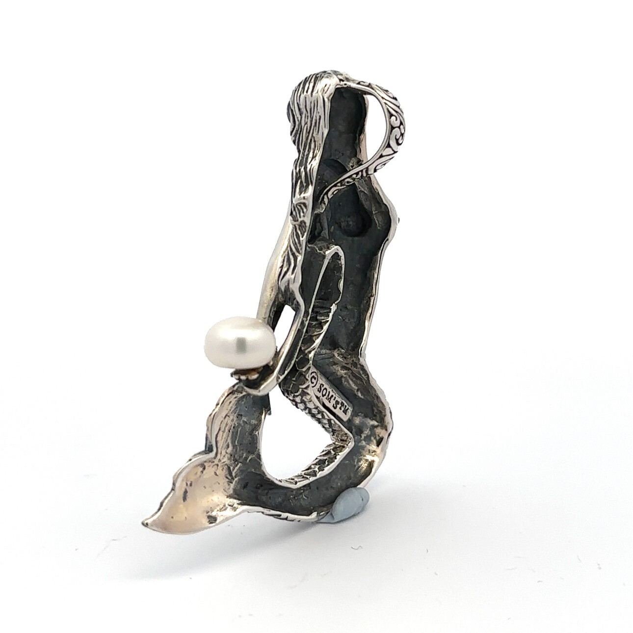 Sterling Silver Mermaid Pendant/Slide W/FWP Designer Signed (1 3/4 x 2 1/4 Inch)