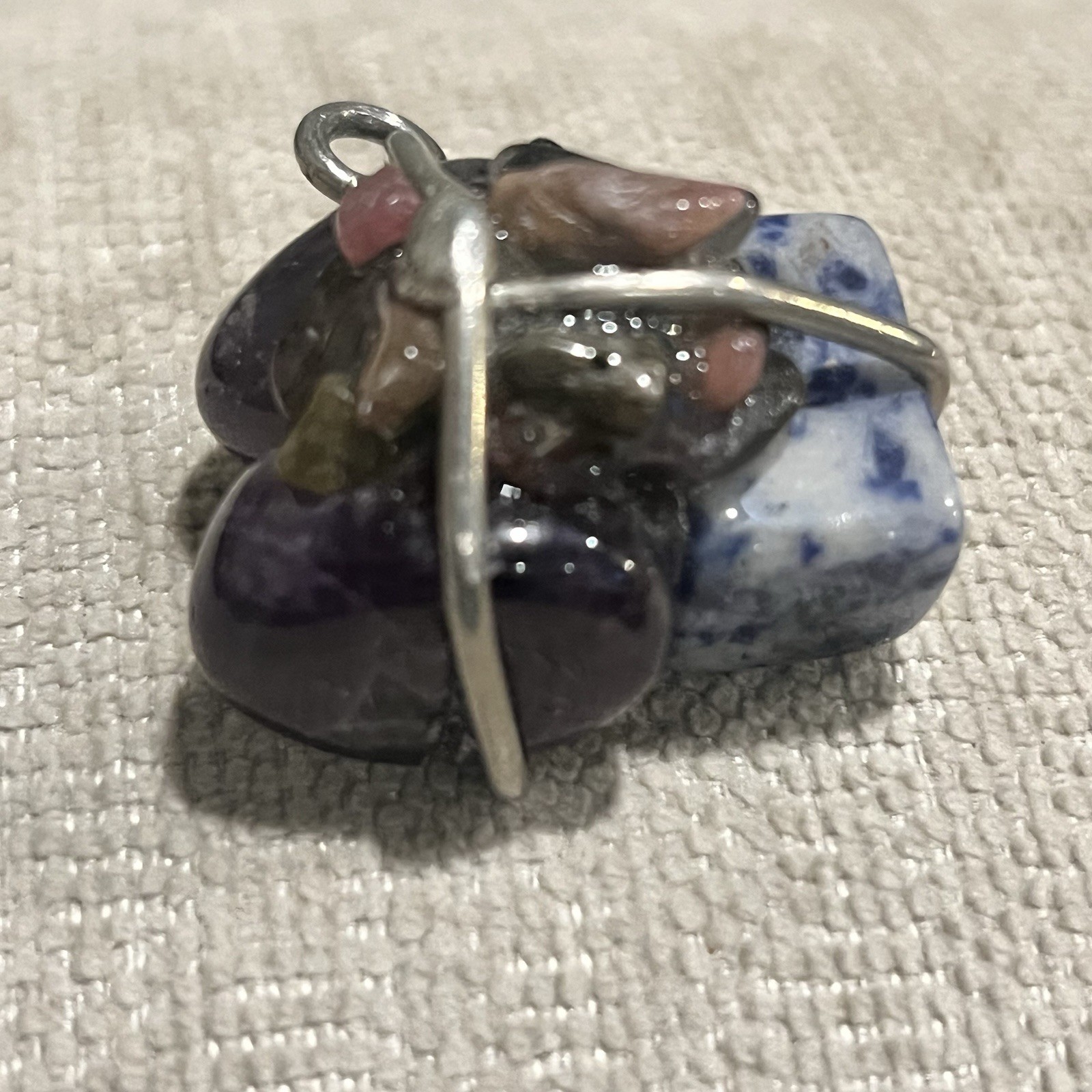Vintage Sterling Silver Multi Natural Gemstone Healing Handmade Cluster Pendant