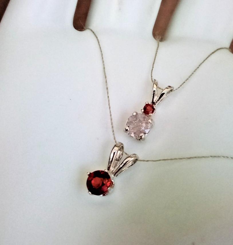 Two Pendant Set Natural Small Gemstones Very Light Pink Ceylon Sapphire Garnet