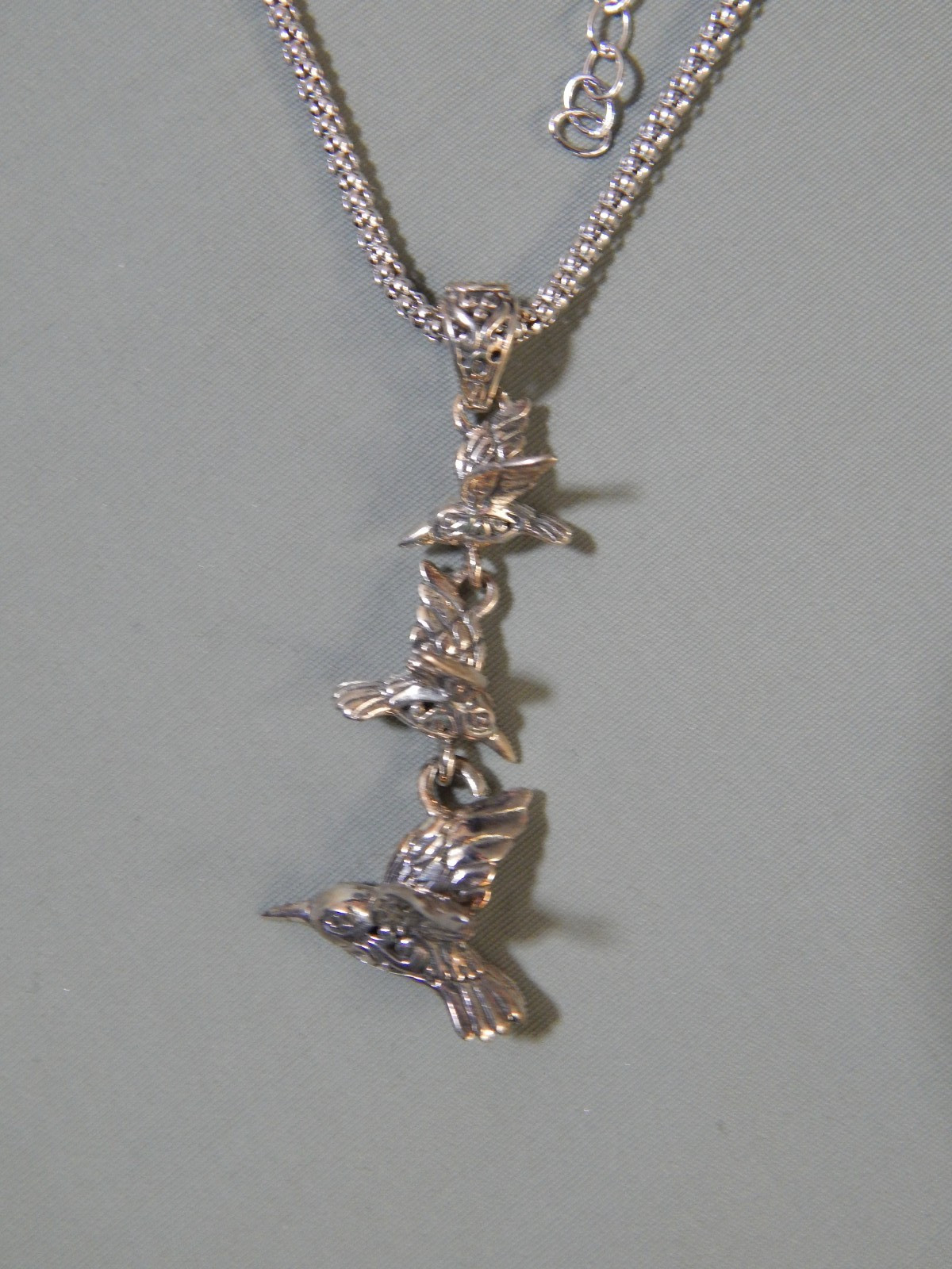 Annika Witt Sterling Hummingbird Dangle Drop Pendant Necklace 18″ adj w/ Box