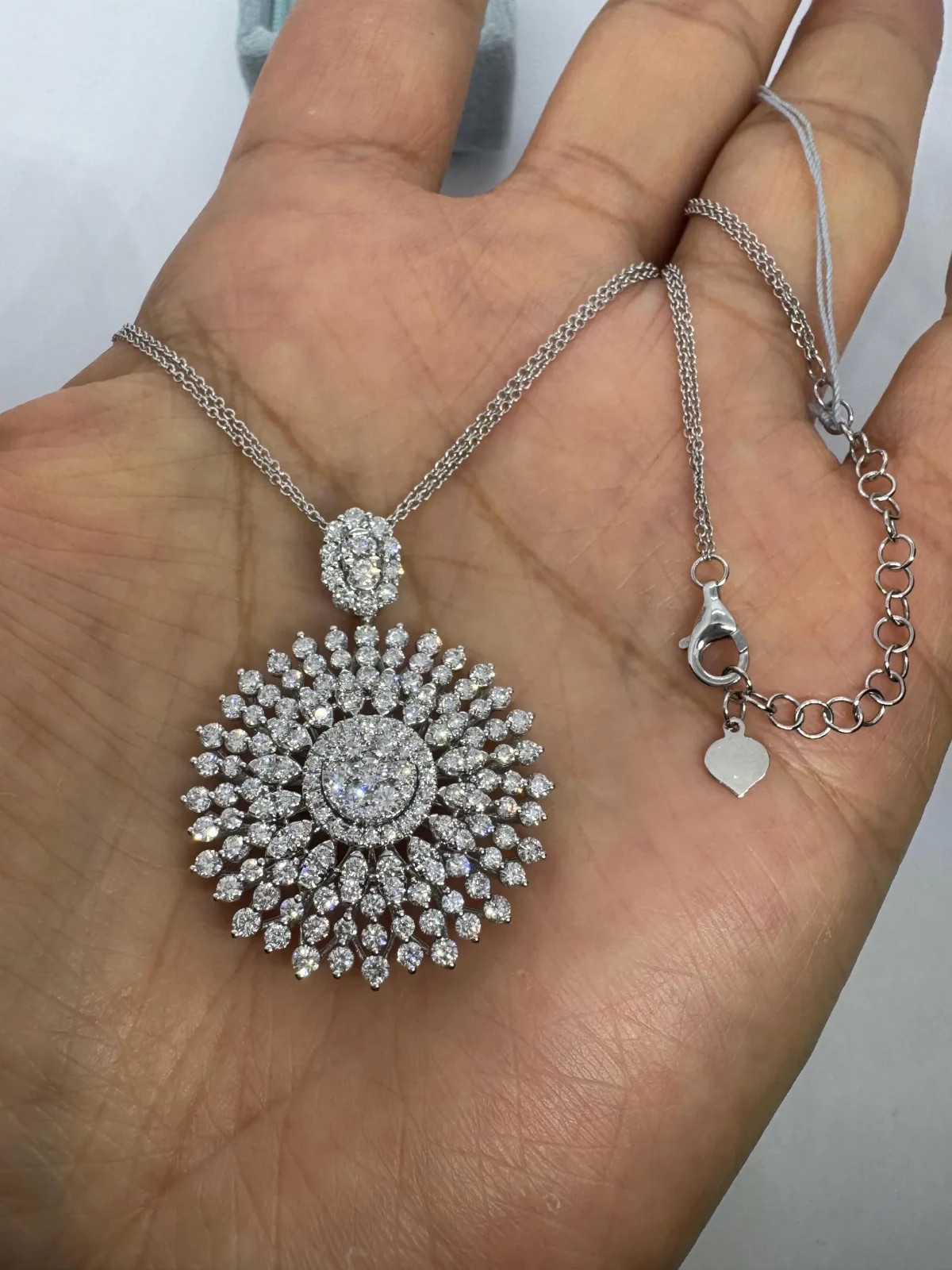 Gorgeous 4Ct Round Moissanite Statement Starburst Pendant 14k White Gold Plated