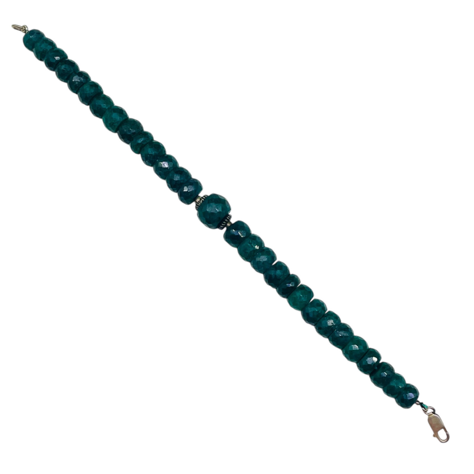 7.5 Inch Natural Green Sapphire Bracelet 9-12mm Big Facetted Beads 925 Clasp