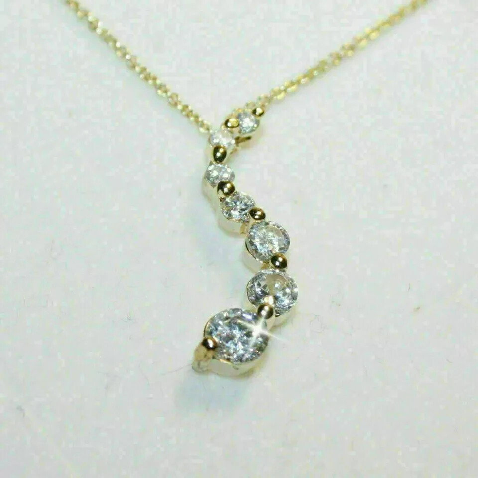 3Ct Round Cut Lab Created Diamond Journey Pendant 14K Yellow Gold Plated