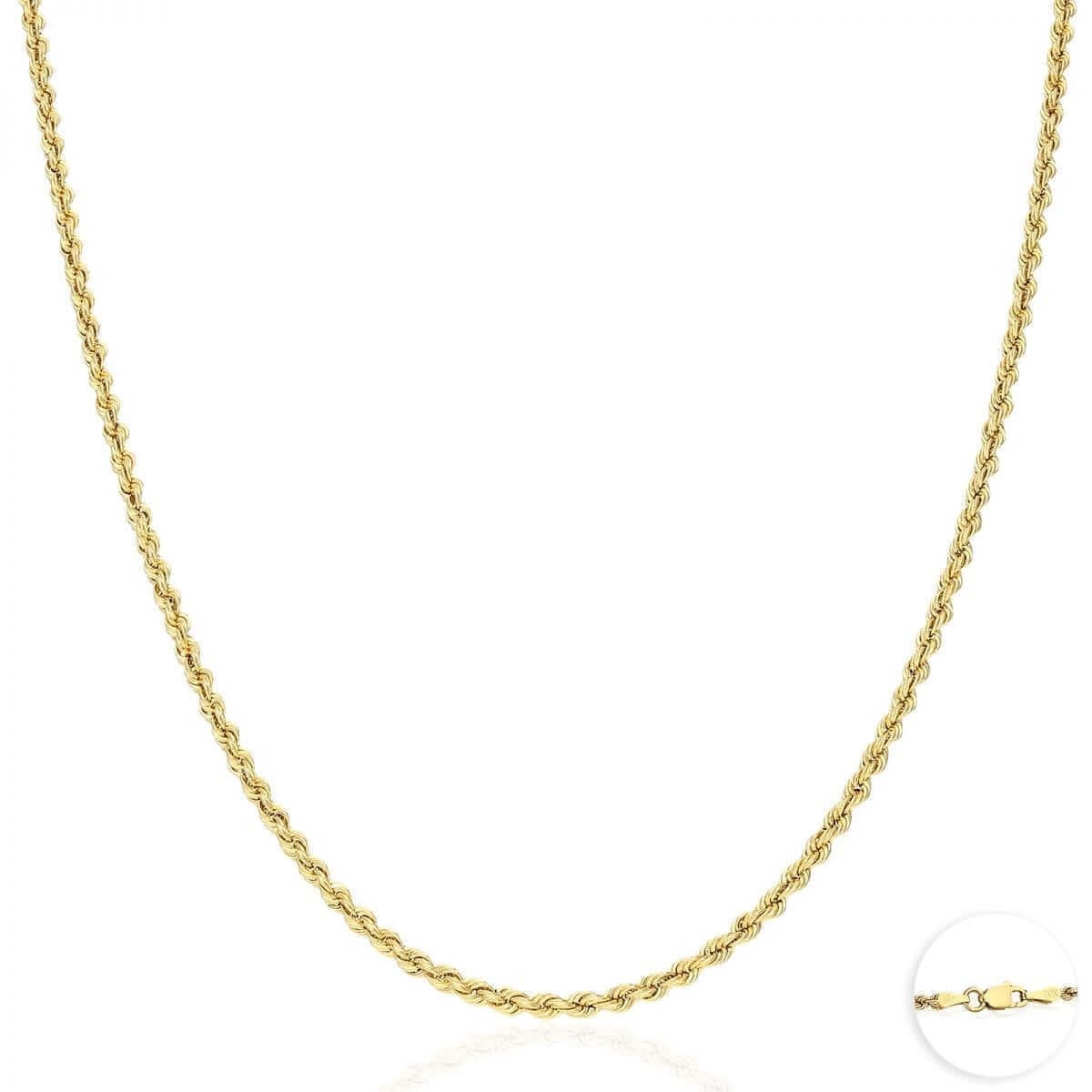 10K Real Gold 1.8mm-9mm Hollow Rope Chain Necklace 16″-30″